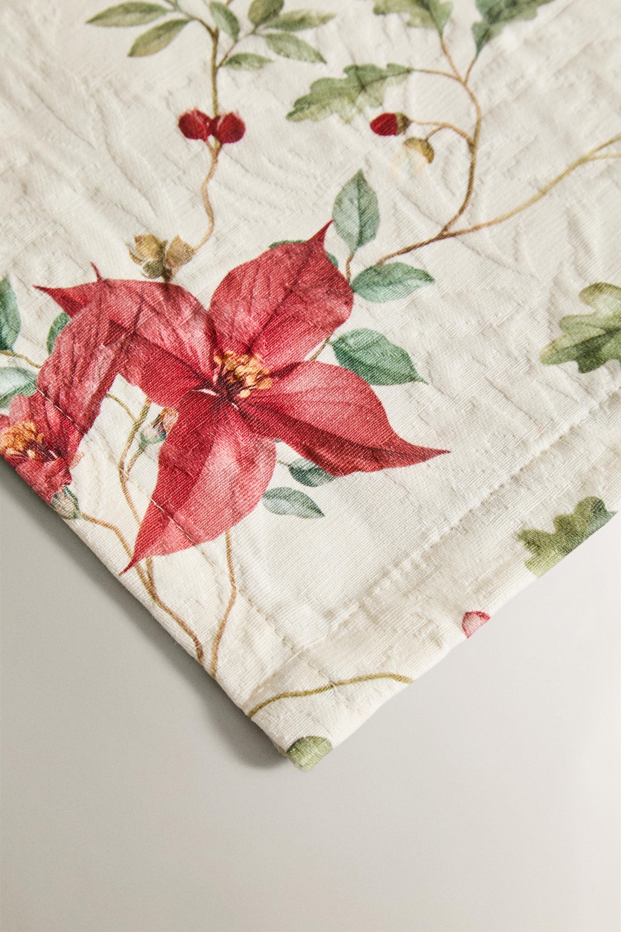 CHRISTMAS FLORAL JACQUARD COTTON TABLECLOTH